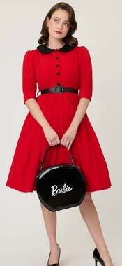 Unique Vintage Red and Black Swing Dress L NWOT